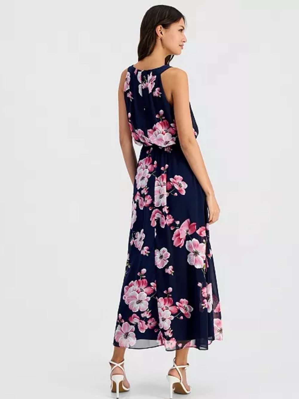Robbie Bee Navy Maxi Dress with Pink Floral Print - Picture 2 of 12
